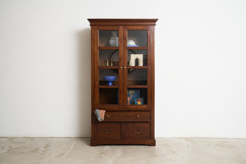 Vintage Glass Cabinet With 3 Drawers - Journey East