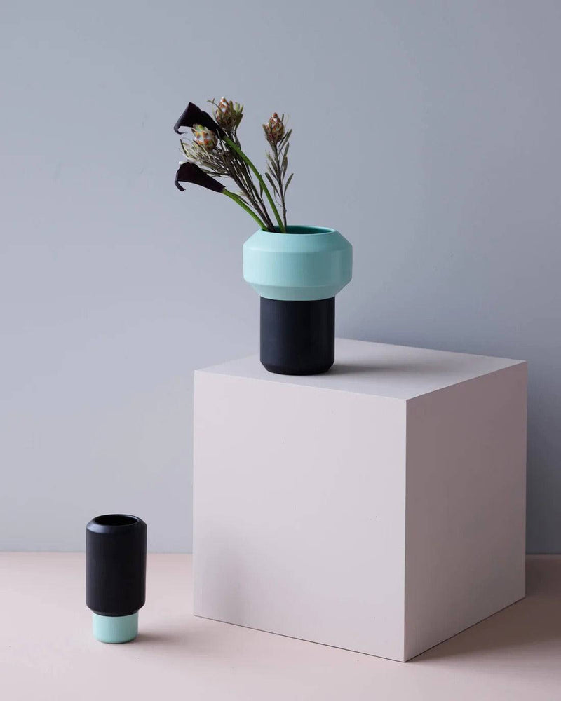 Lucie Kaas Fumario Vase (Black - Mint Green, 16.5cm) - Journey East