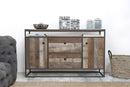Reclaimed teak wood sideboard in a living room interior setting