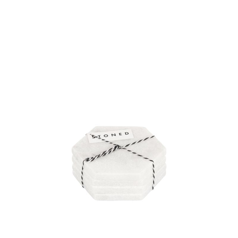 Stoned White Marble Hexagon Coasters - Journey East