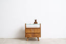 Retro Fluted Bedside Table (2 Drawers, Glass Top) - Journey East