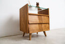 Retro Fluted Bedside Table (2 Drawers, Glass Top) - Journey East