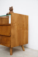 Retro Fluted Bedside Table (2 Drawers, Glass Top) - Journey East