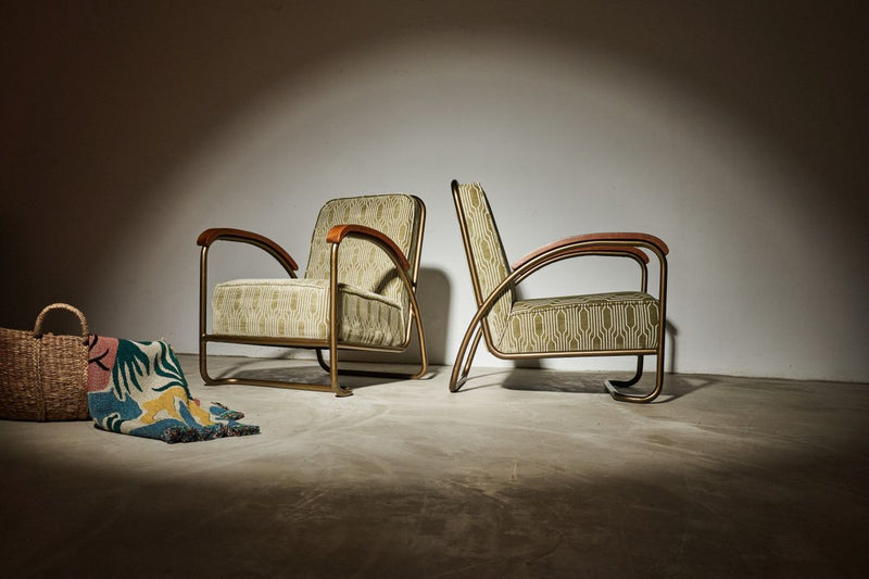 Art Deco Metal Armchair Moss Green - Journey East