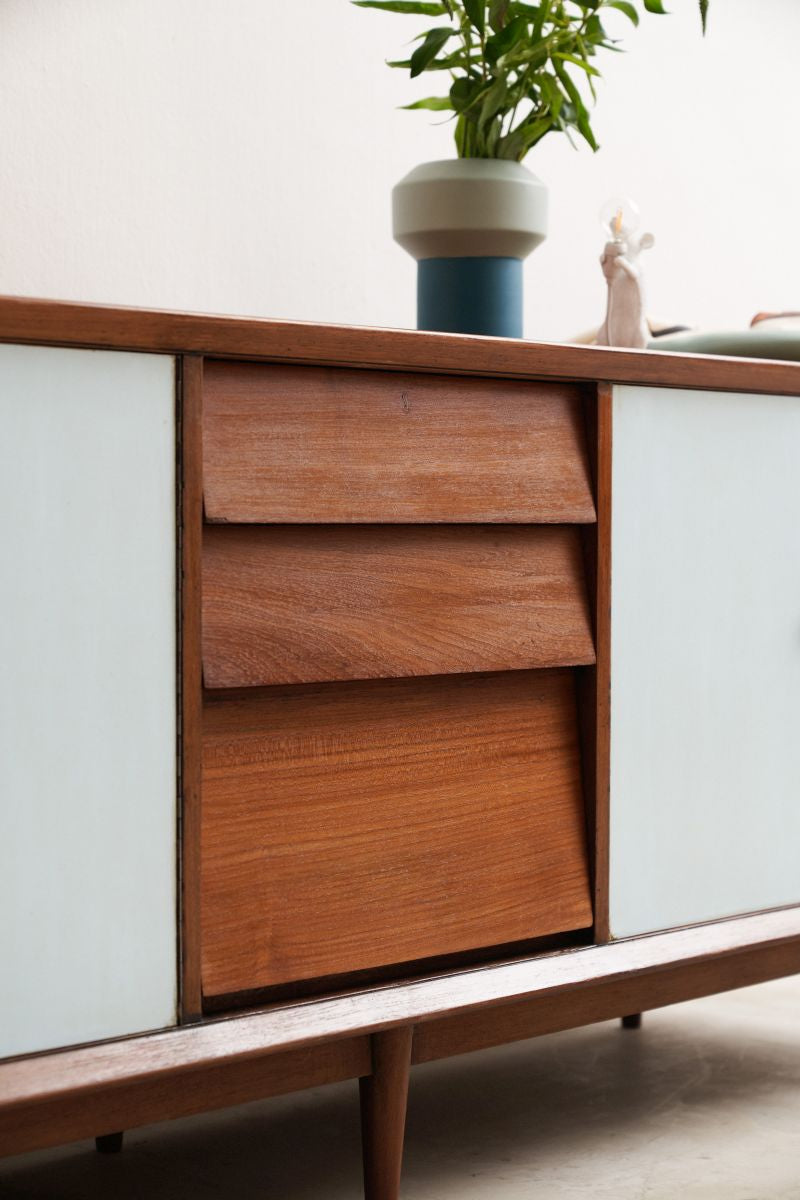 Midcentury Console with Blue Laminate - Journey East