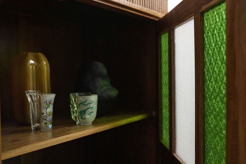 Art Deco Cabinet With Vintage Coloured Glass - Journey East