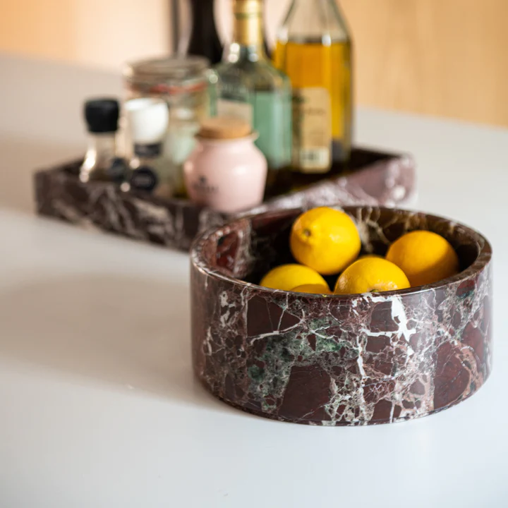 Stoned Burgundy Marble Fruit Bowl - Journey East