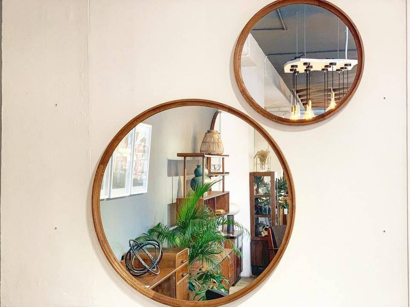 District Eight Oak framed round mirror - Journey East